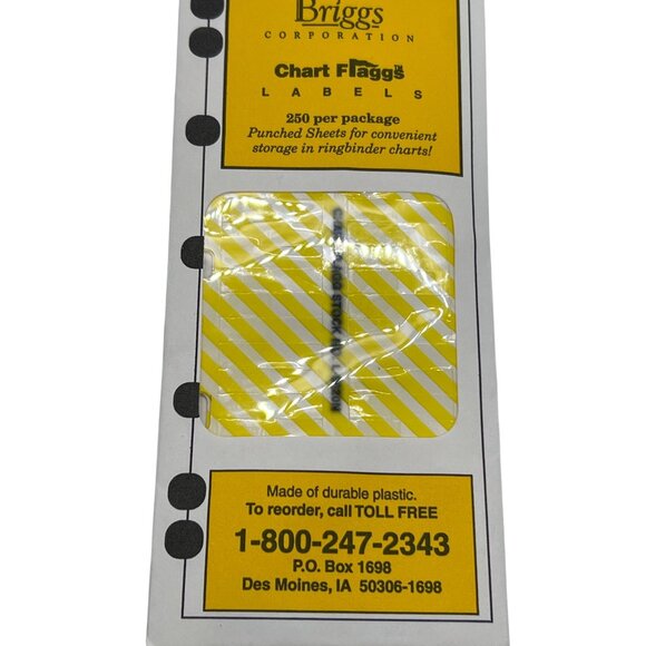Briggs Chart Flagg Labels 250 Pack Durable Plastic Punched Sheets Flags Yellow - Picture 1 of 4